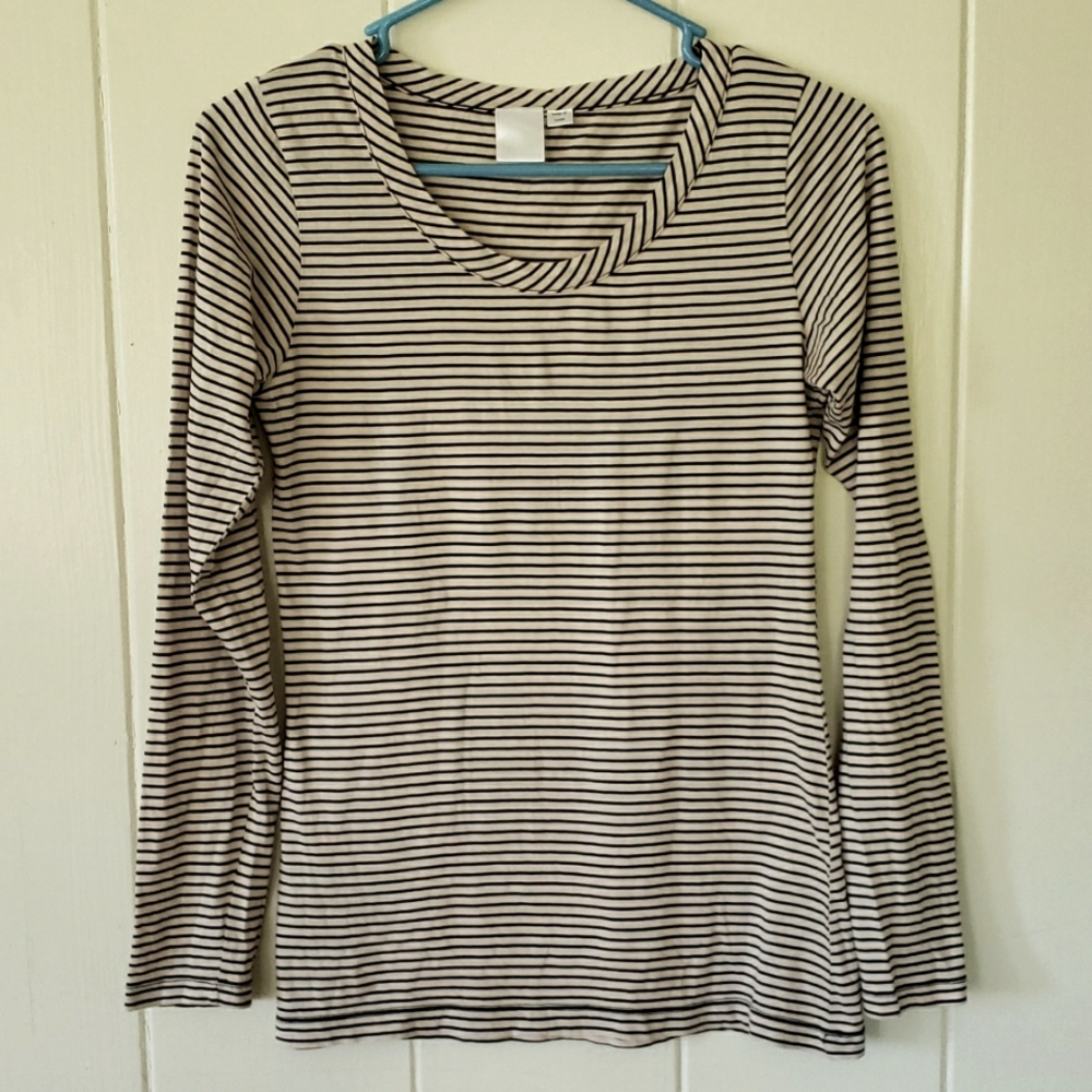 Oxmo Womens Mocha Light Brown Stripe Long Sleeve M